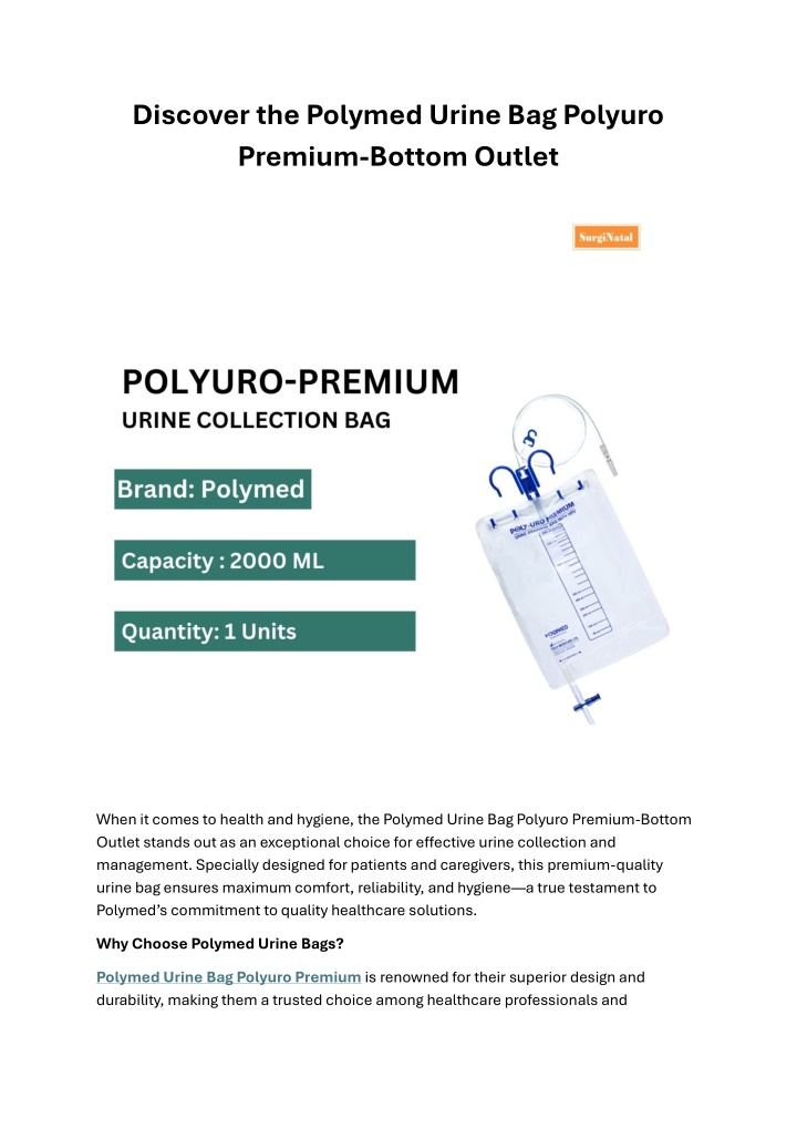 discover the polymed urine bag polyuro premium