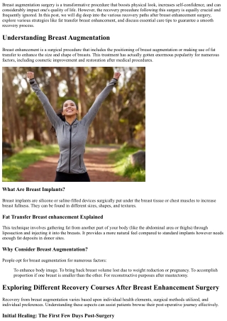 Checking Out Different Recovery Courses After Breast Enhancement Surgery