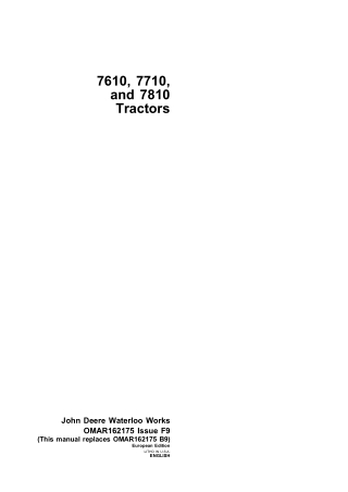 John Deere 7610 7710 and 7810 Tractors Operator Manual Instant Download (Publication No. 162175)