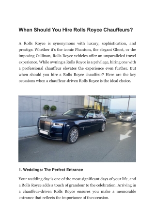 When Should You Hire Rolls Royce Chauffeurs