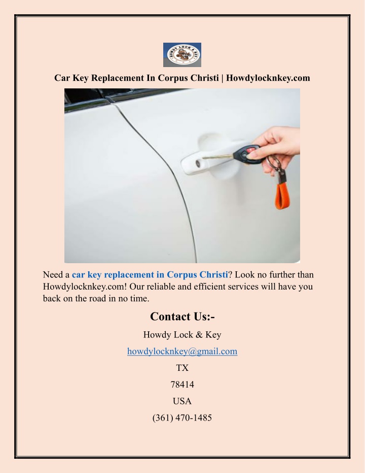 car key replacement in corpus christi