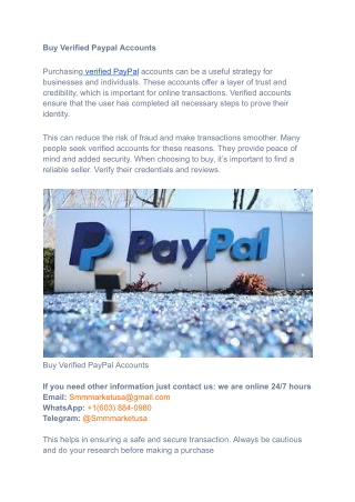 Buy Verified PayPal Accounts: Safe, Reliable, and Ready for Transactions