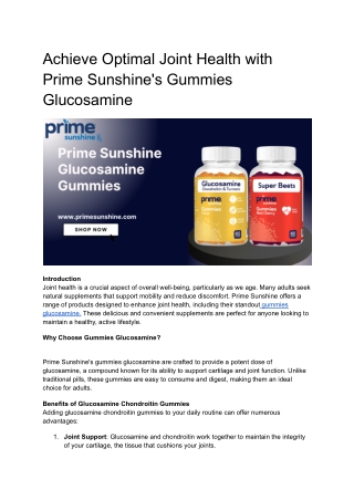 Achieve Optimal Joint Health with Prime Sunshine's Gummies Glucosamine