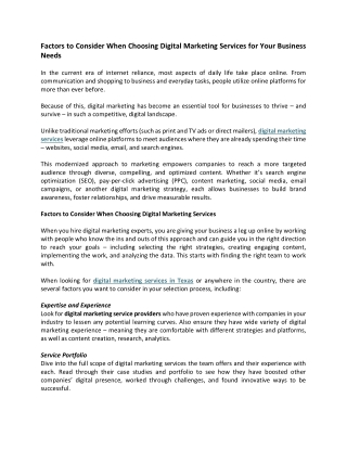 7 Factors to Consider When Choosing Digital Marketing Services for Your Business