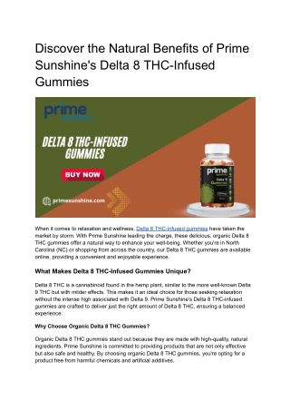 Discover the Natural Benefits of Prime Sunshine's Delta 8 THC-Infused Gummies