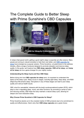 The Complete Guide to Better Sleep with Prime Sunshine's CBD Capsules