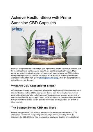 Achieve Restful Sleep with Prime Sunshine CBD Capsules