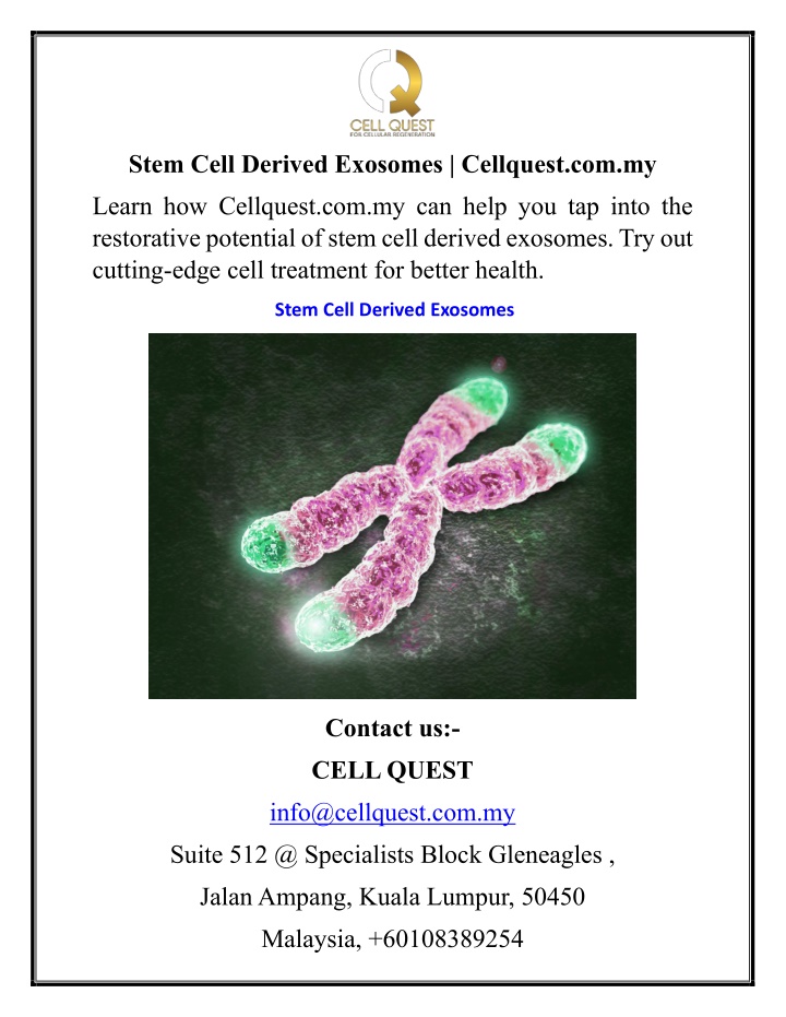 stem cell derived exosomes cellquest com my