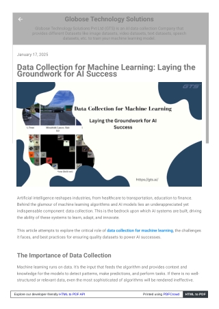 Data Collection for Machine Learning, Laying the Groundwork for AI Success