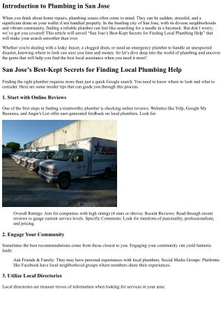 introduction to plumbing in san jose