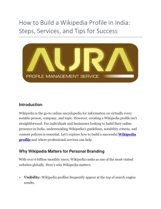 Wikipedia Profile in India- Steps Services and Tips for Success