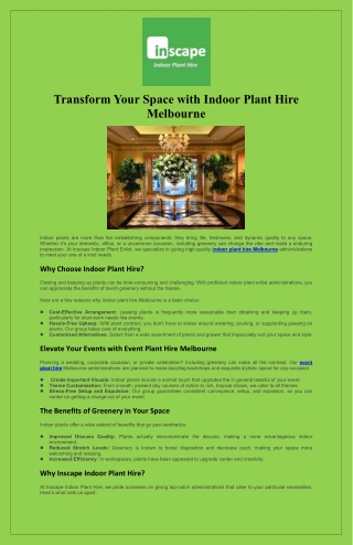 Transform Your Space with Indoor Plant Hire Melbourne