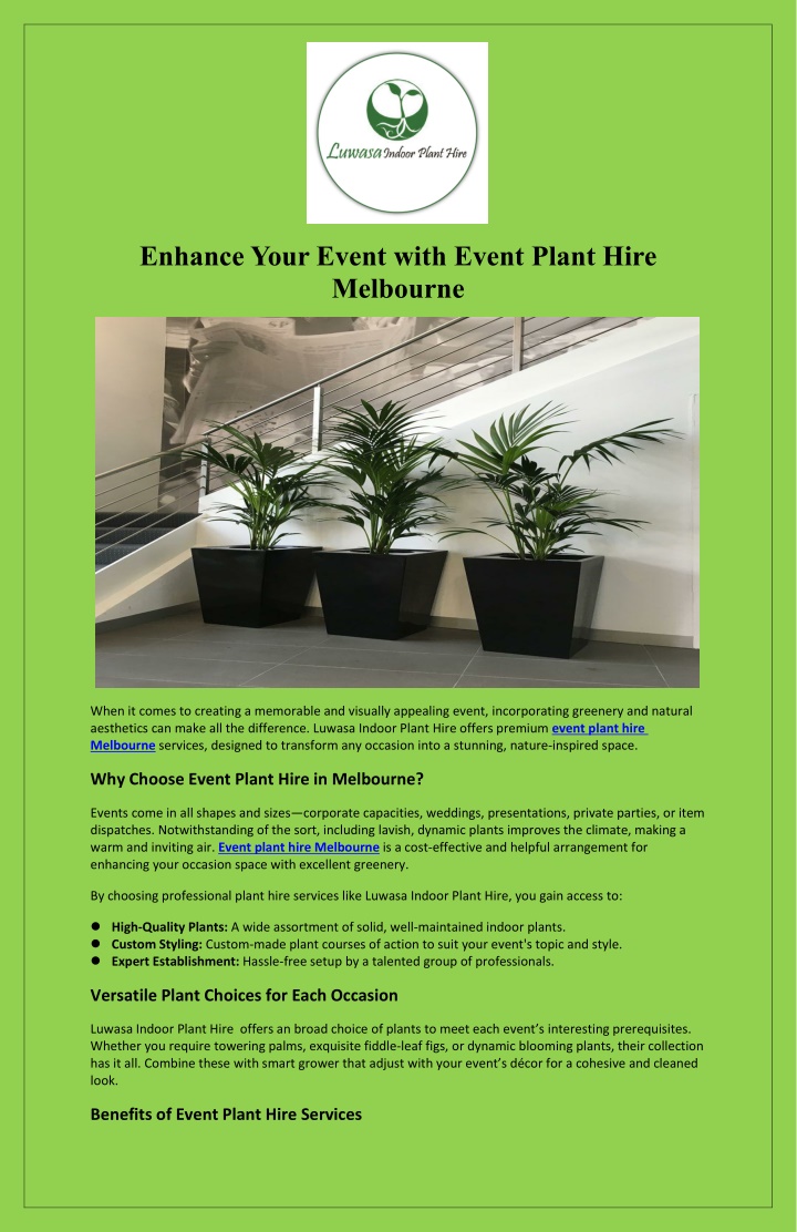 enhance your event with event plant hire melbourne