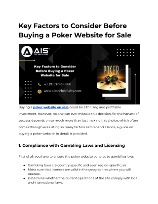 Key Factors to Consider Before Buying a Poker Website for Sale