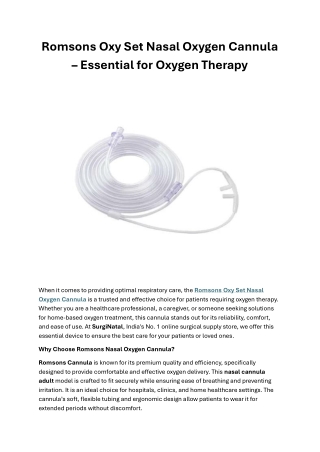 Romsons Oxy Set Nasal Oxygen Cannula – Essential for Oxygen Therapy