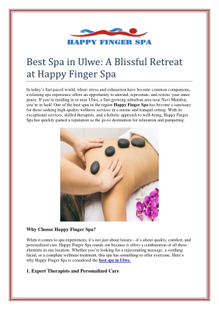 Best Spa in Ulwe: A Blissful Retreat at Happy Finger Spa