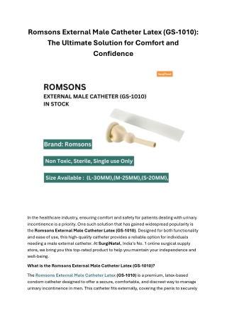 Romsons External Male Catheter Latex (GS-1010):Ultimate Solution for  Comfort