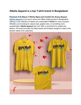 Albelia Apparel is a top T-shirt brand in Bangladesh