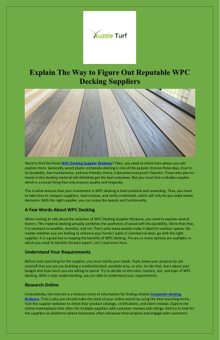 Explain The Way to Figure Out Reputable WPC Decking Suppliers