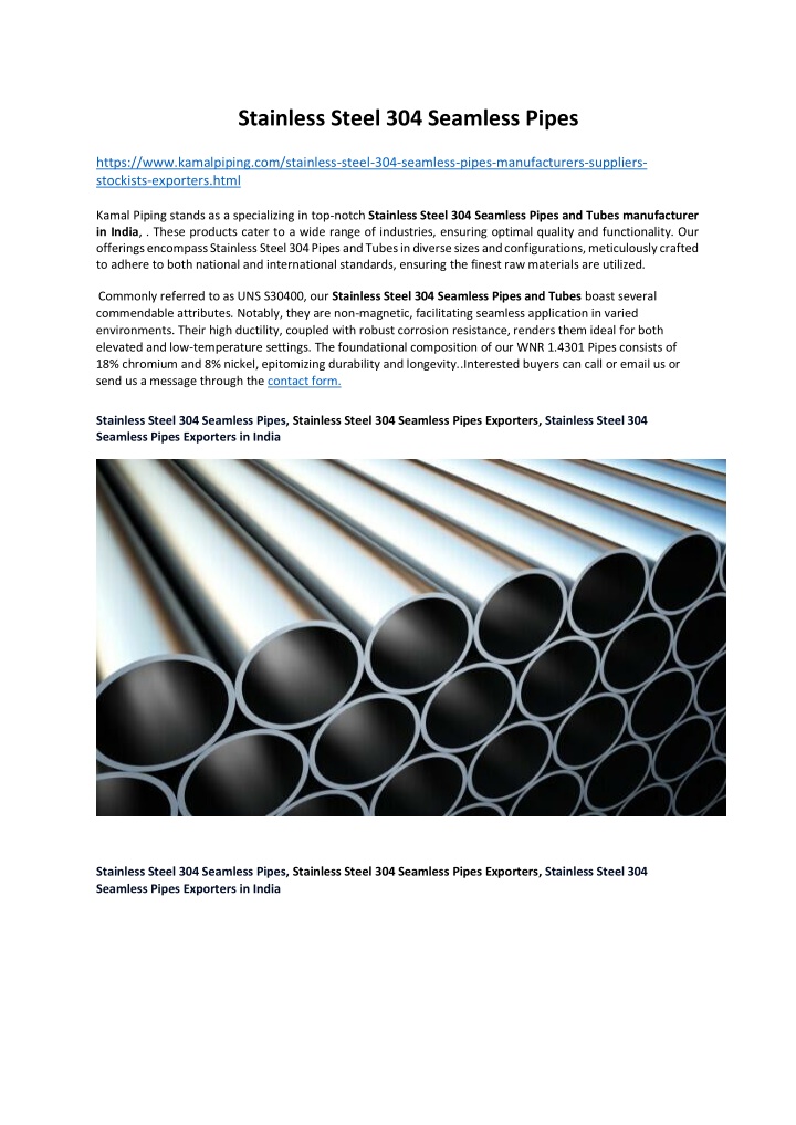 stainless steel 304 seamless pipes