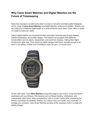 Why Casio Smart Watches and Digital Watches are the Future of Timekeeping