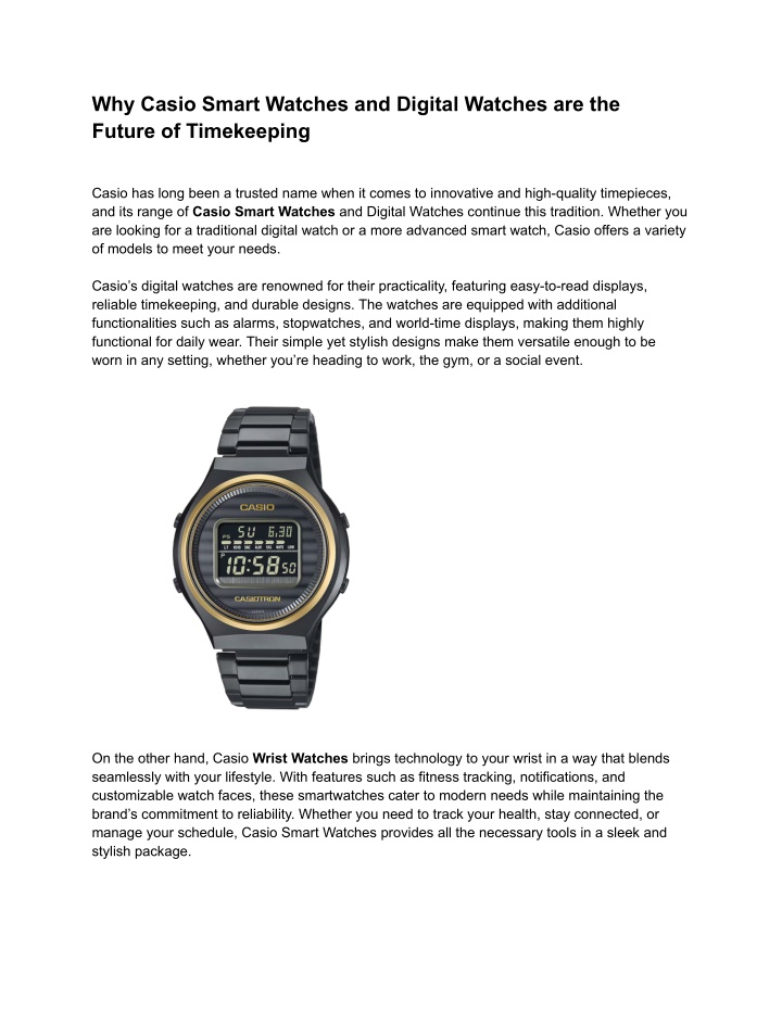 why casio smart watches and digital watches