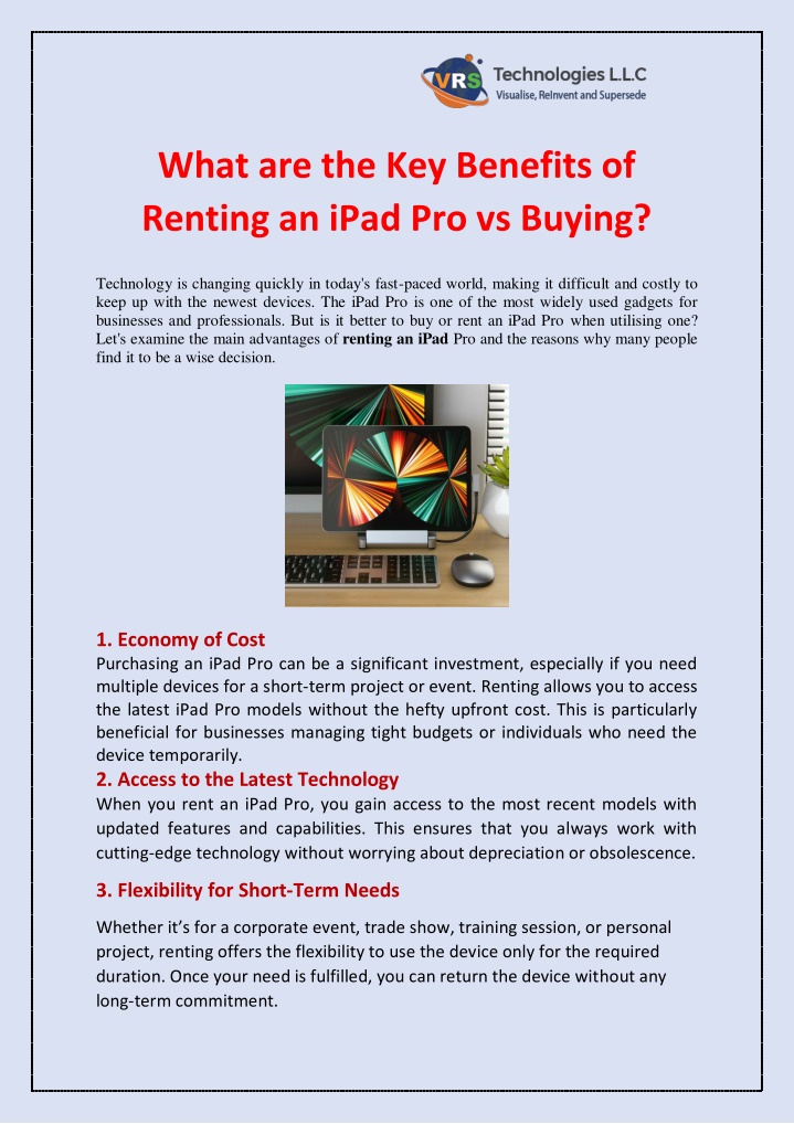 what are the key benefits of renting an ipad