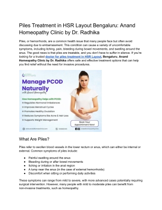 Piles Treatment in HSR Layout Bengaluru_ Anand Homeopathy Clinic by Dr