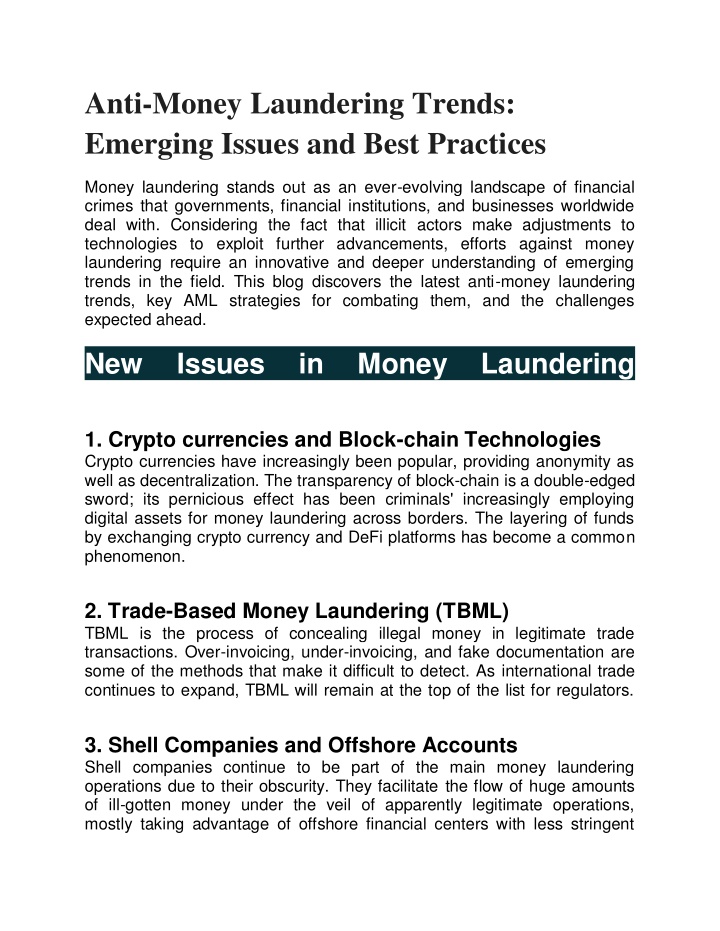 anti money laundering trends emerging issues