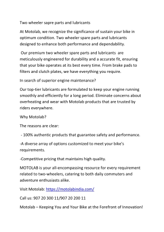 two wheeler sapre parts and lubricants