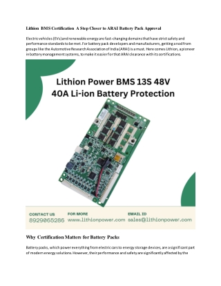 Lithion BMS Certification  A Step Closer to ARAI Battery Pack Approval