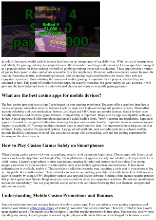 Learn to Play Online Casino Games On Your Smartphone - An Overview of Mobile Gam