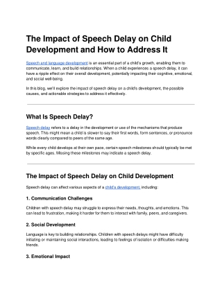 The Impact of Speech Delay on Child Development and How to Address It