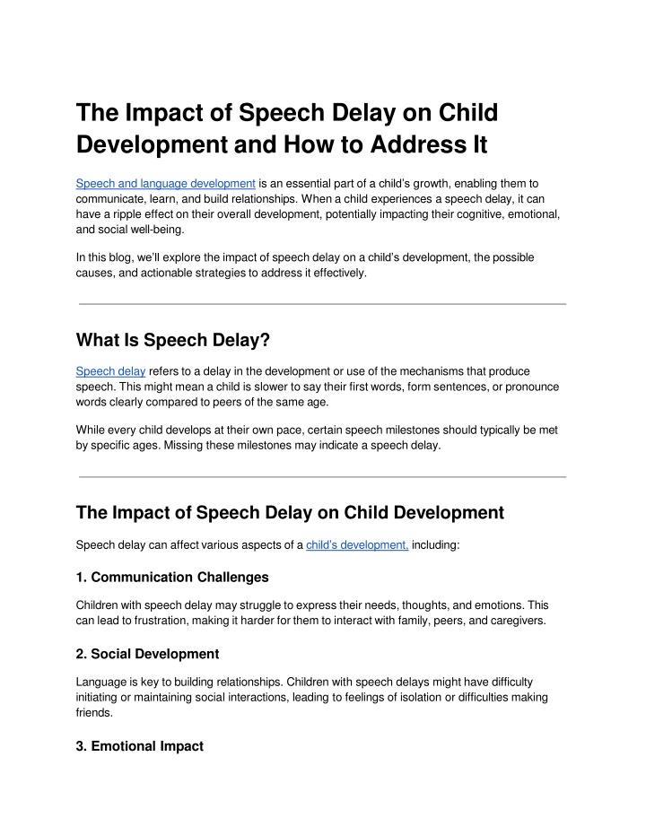 the impact of speech delay on child development and how to address it