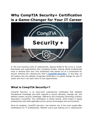 Why CompTIA Security  Certification is a Game-Changer for Your IT Career