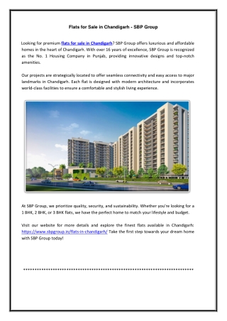 flats for sale in chandigarh sbp group