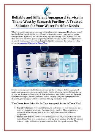 Aquaguard Service in Thane West by Samarth Purifier