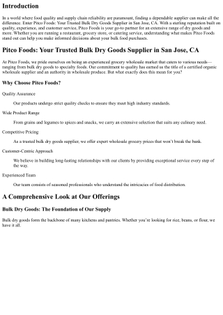 Pitco Foods: Your Trusted Bulk Dry Goods Supplier in San Jose, CA