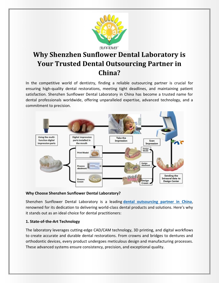 why shenzhen sunflower dental laboratory is your