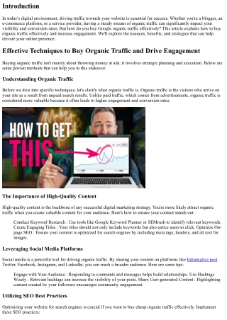 Effective Techniques for Buying Organic Traffic and Driving Engagement
