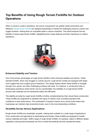 Top Benefits of Using Rough Terrain Forklifts for Outdoor Operations