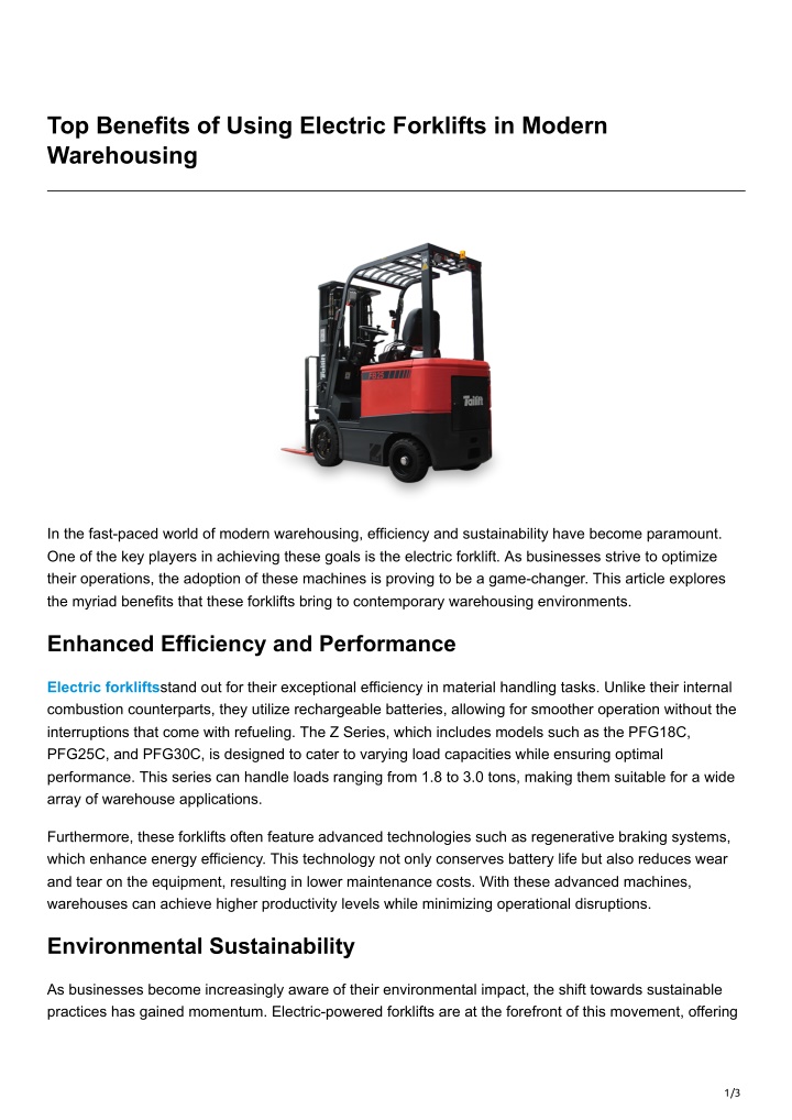 top benefits of using electric forklifts