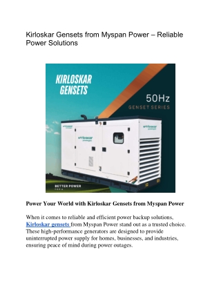 Kirloskar Gensets from Myspan Power