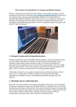 why gwalior is the ideal hub for it training