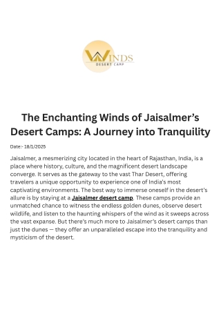 The Enchanting Winds of Jaisalmer’s Desert Camps A Journey into Tranquility