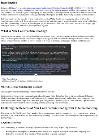 Exploring the Benefits of New Construction Roofing with Tidal Remodeling