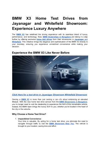 BMW X3 Home Test Drives from Jayanagar and Whitefield Showroom_ Experience Luxury Anywhere