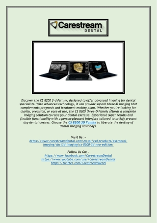 CS 8200 3D Family - Cutting-Edge Imaging Solutions for Advanced Dental Care