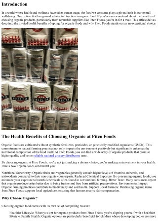 The Health Benefits of Choosing Organic at Pitco Foods