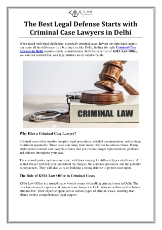 Criminal Case Lawyers in Delhi by KMA Law Office